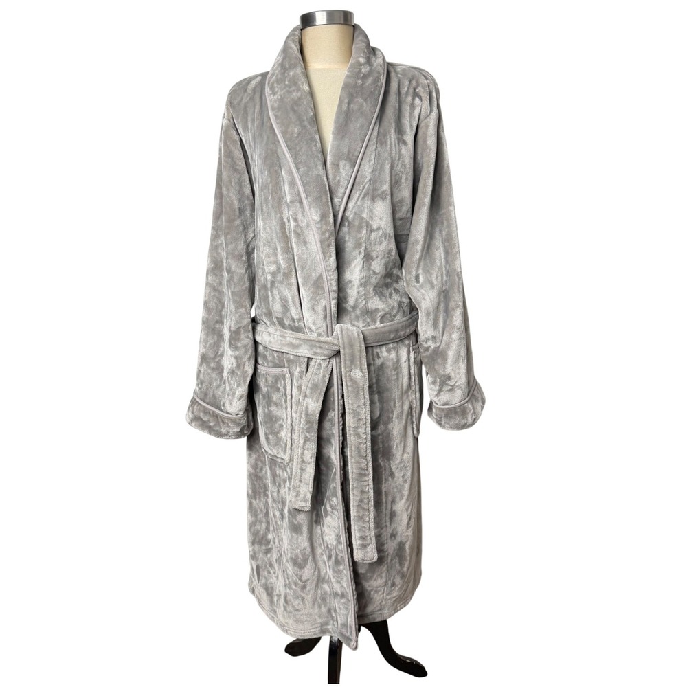 Wamsutta Grey Plush Fleece Robe Size L/XL Loungewear